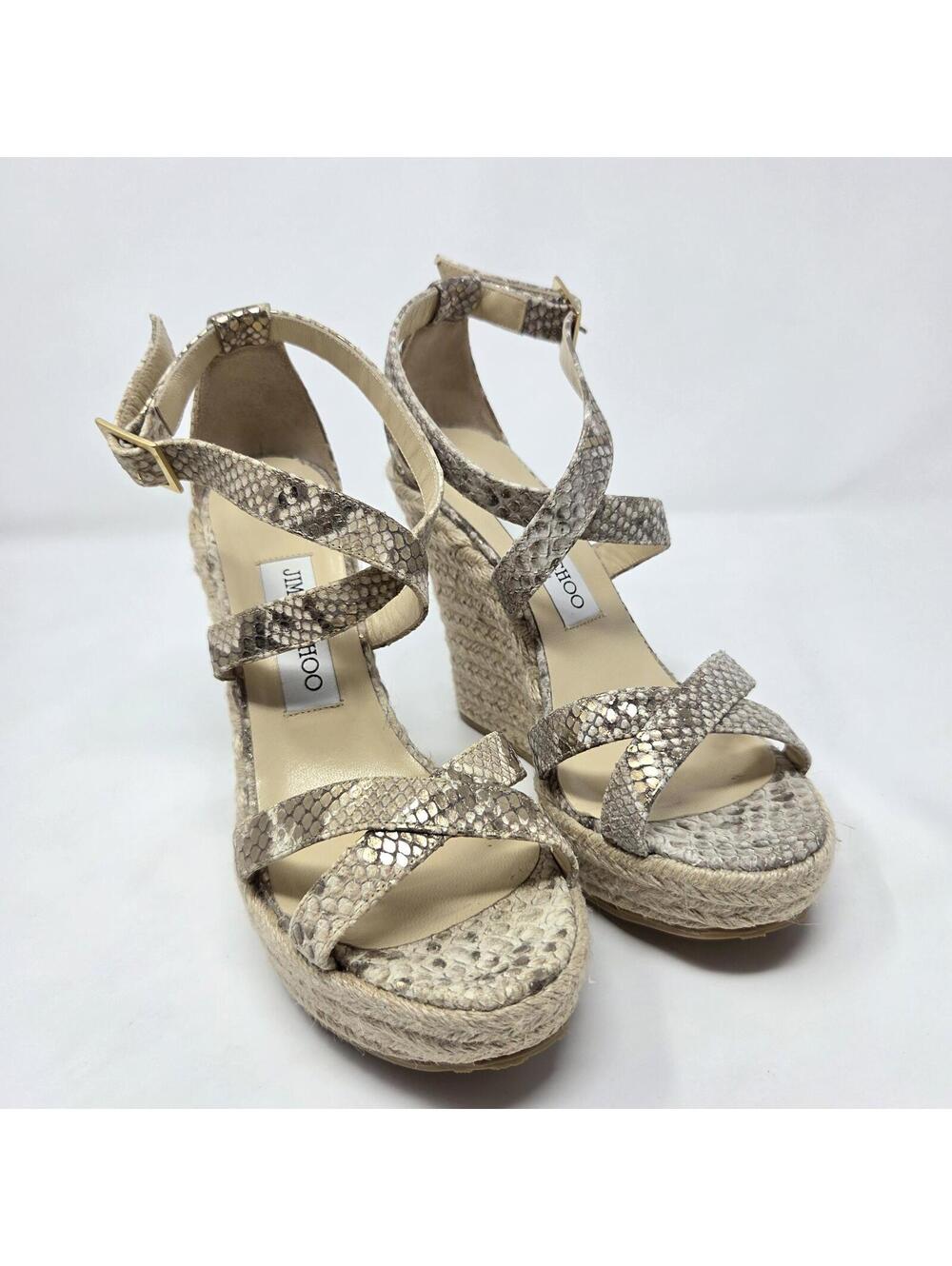 Women's Jimmy Choo Snakeskin Espadrille Wedge Porto Sandals Sz US 8 / EU 38